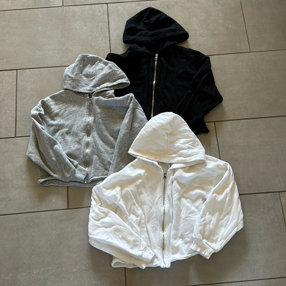 3 pack girls zip up sweatshirt grey black and white